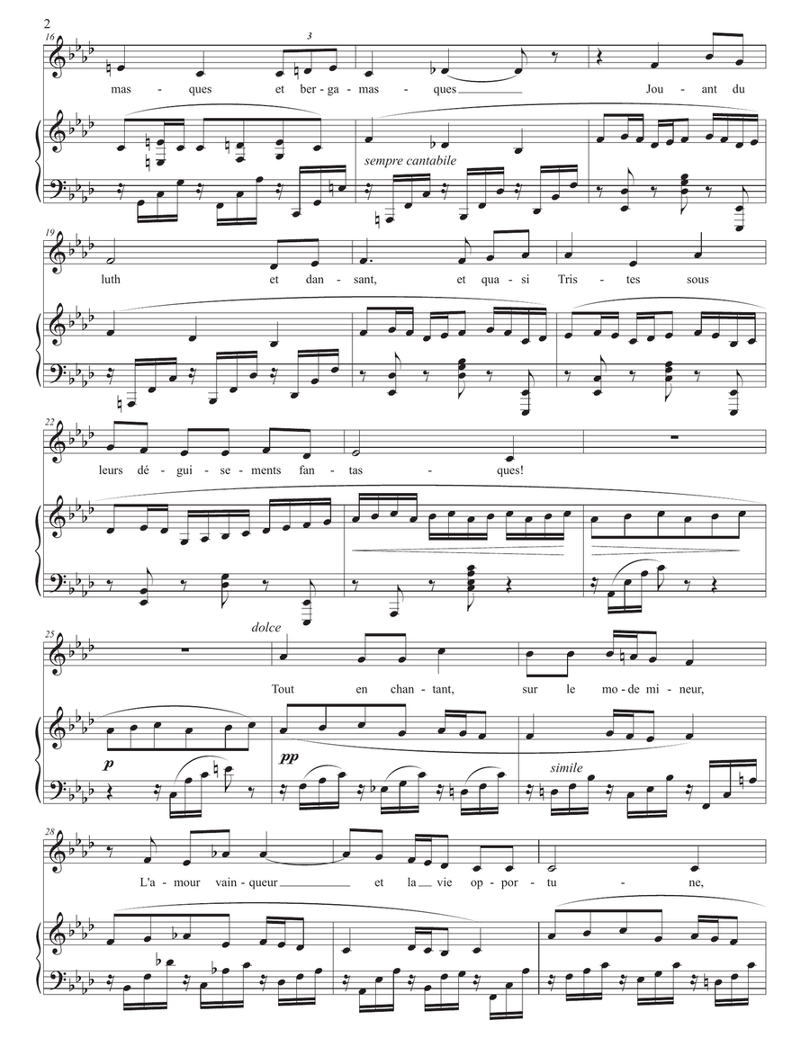 FAURÉ: Clair de lune, Op. 46 no. 2 (transposed to F minor) Piano, Vocal scores gallery preview page 3