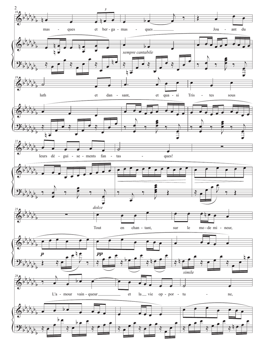 FAURÉ: Clair de lune, Op. 46 no. 2 (transposed to A-flat minor) Piano, Vocal scores gallery preview page 3