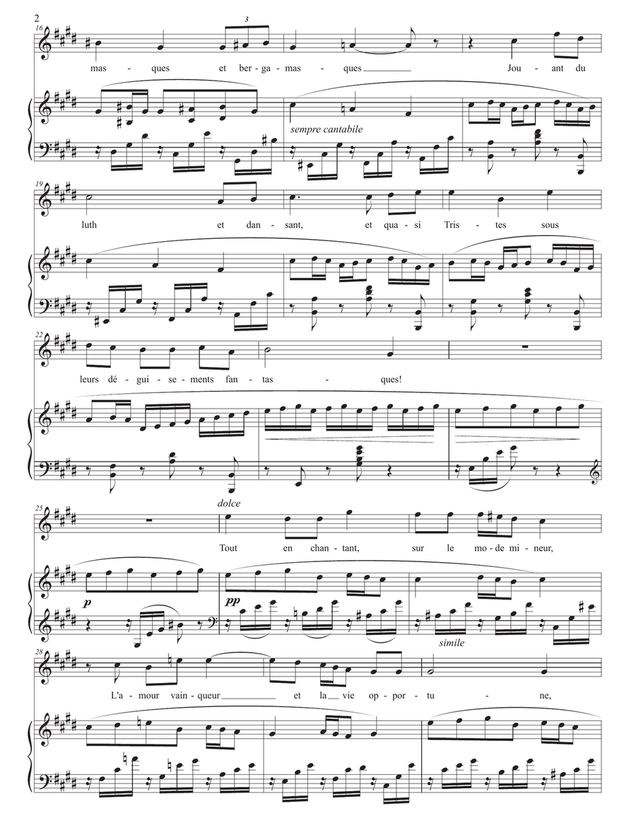 FAURÉ: Clair de lune, Op. 46 no. 2 (transposed to C-sharp minor) Piano, Vocal scores gallery preview page 3