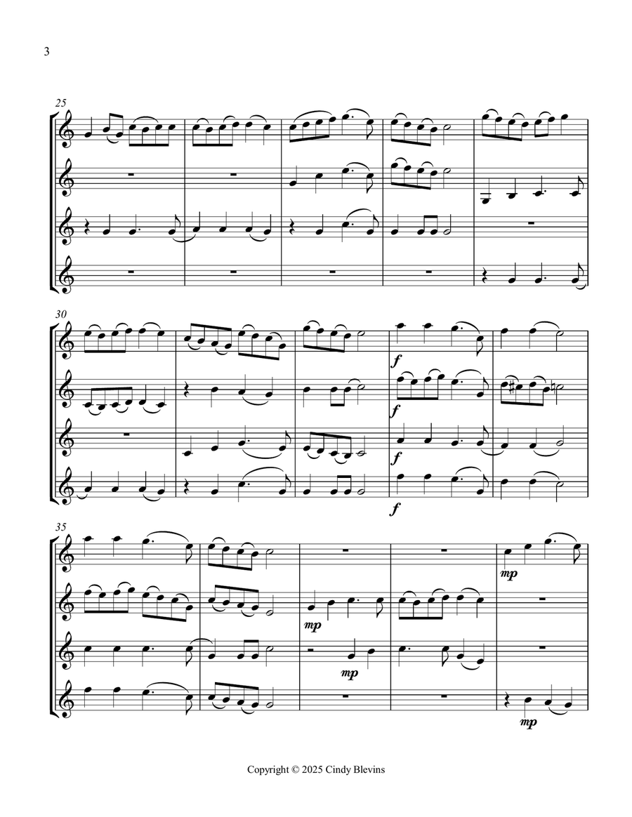 Once In Royal David's City, for Violin Quartet String Quartet scores gallery preview page 4