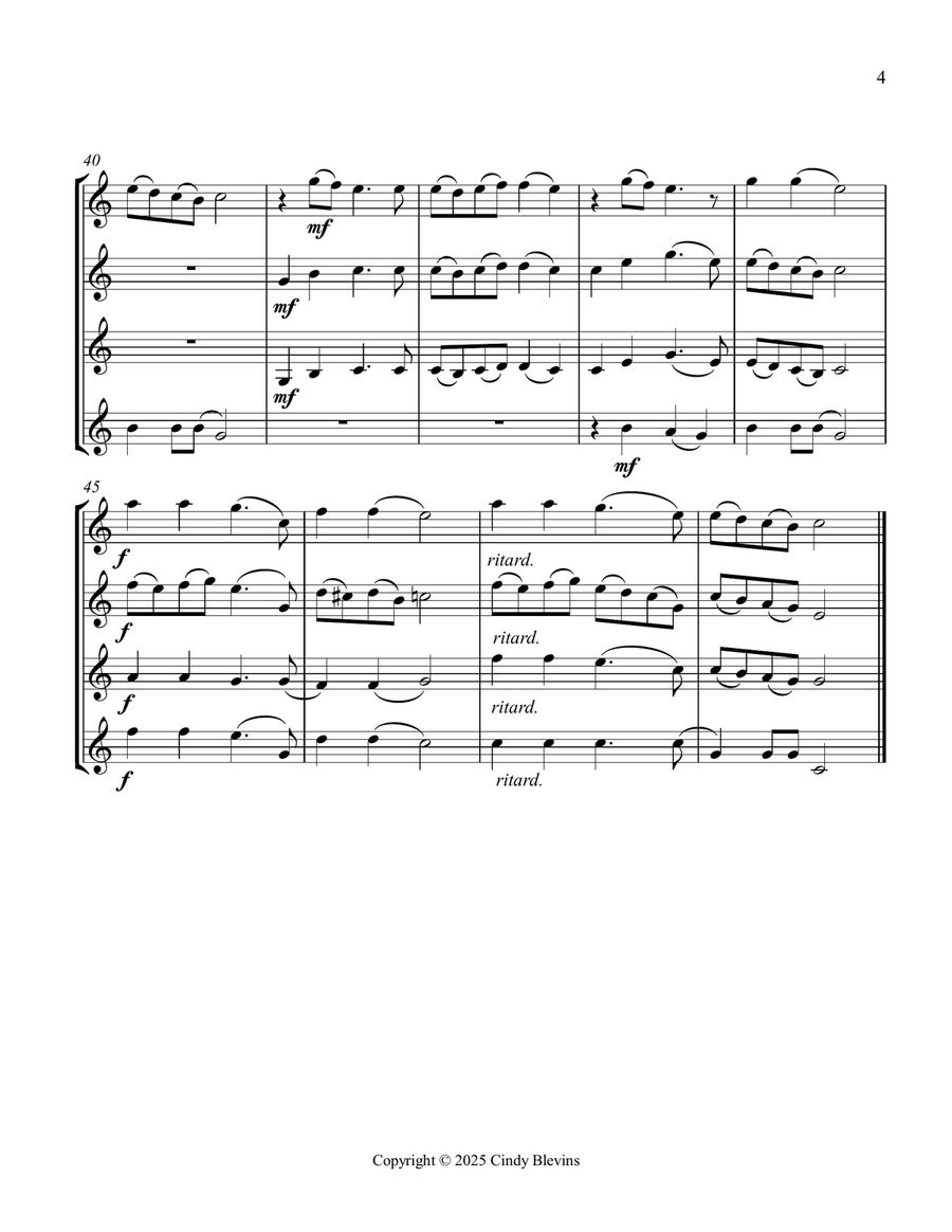 Once In Royal David's City, for Violin Quartet String Quartet scores gallery preview page 5