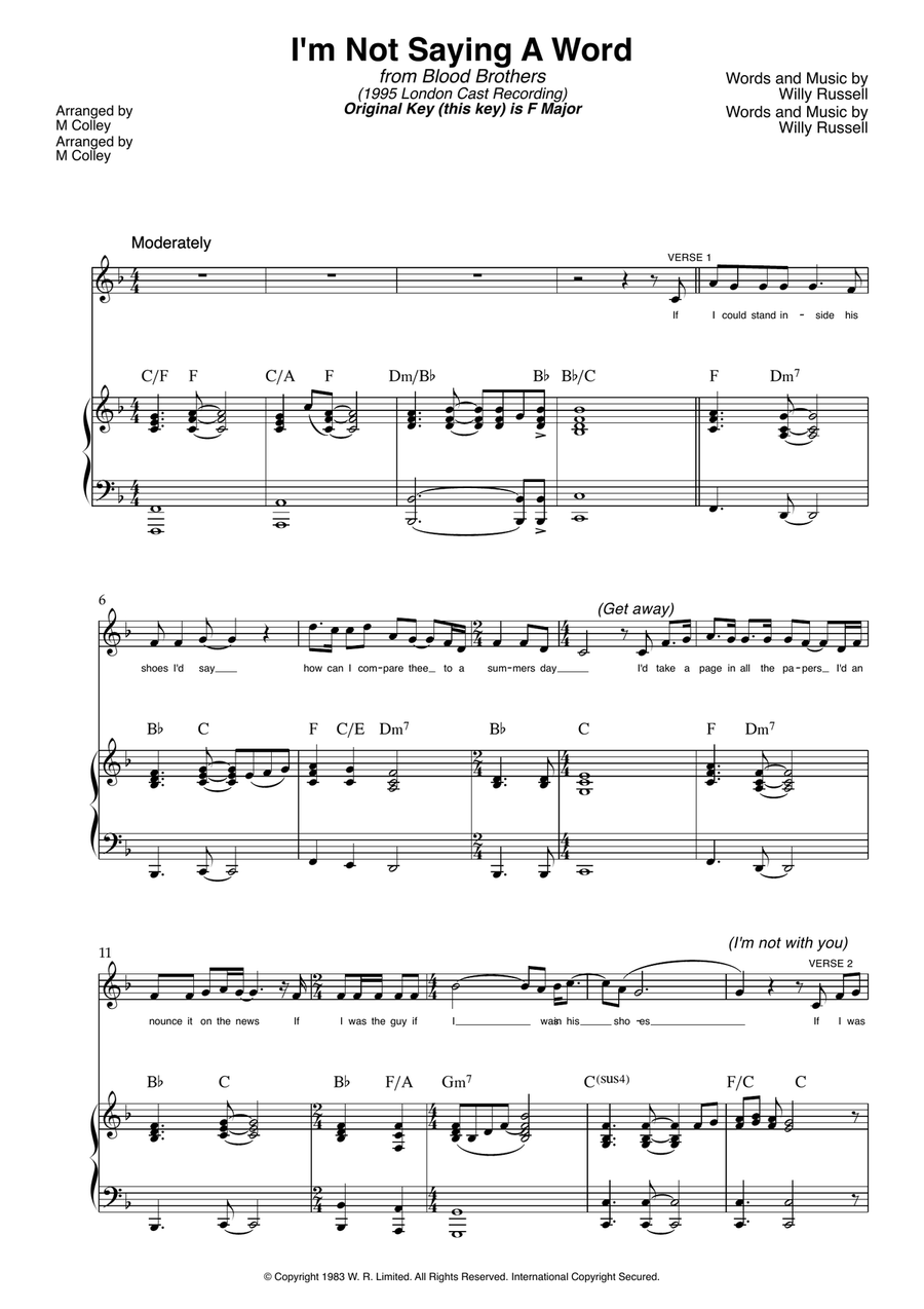 I'm Not Saying A Word I'm Not Saying A Word Piano, Vocal scores gallery preview page 1