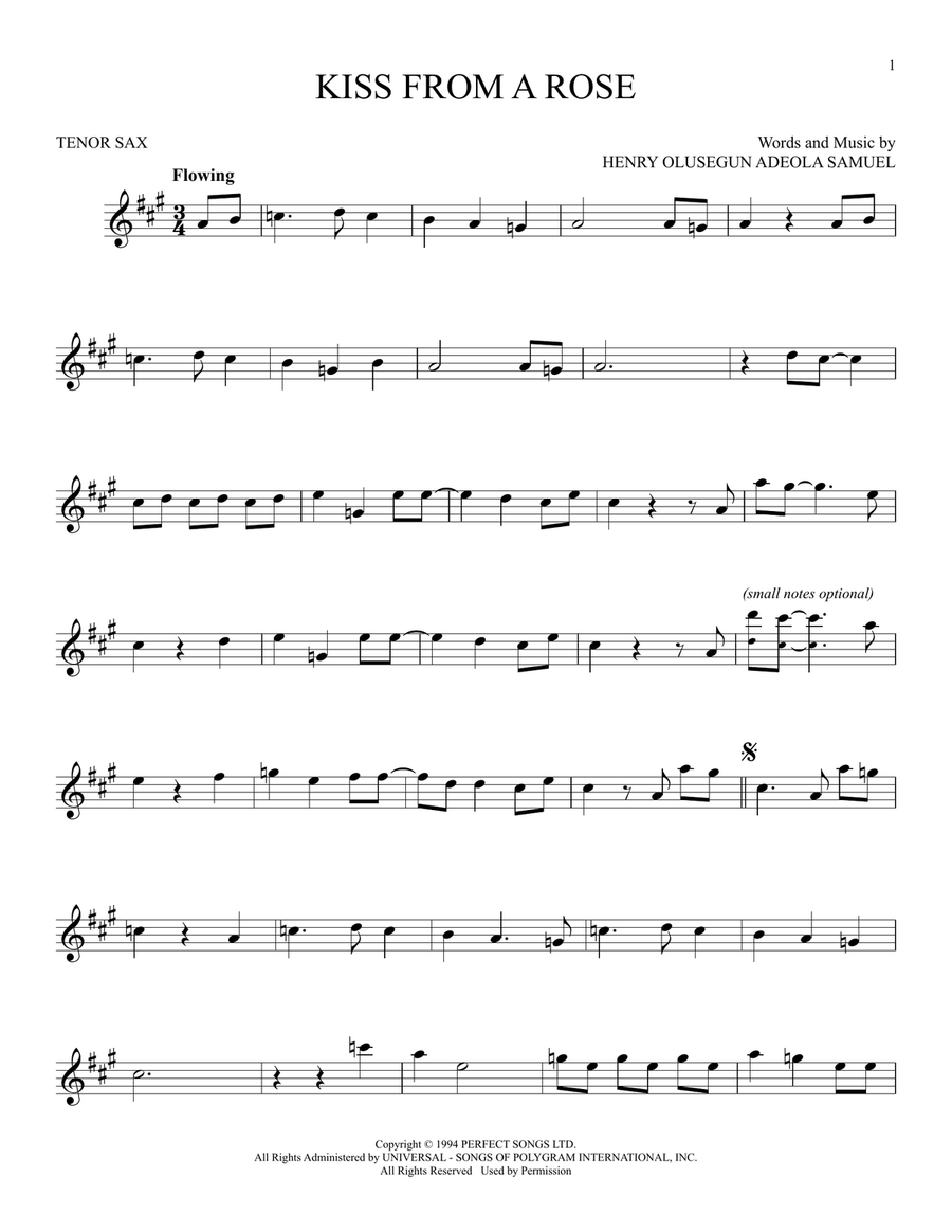 Kiss From A Rose Kiss From A Rose Tenor Saxophone scores gallery preview page 1