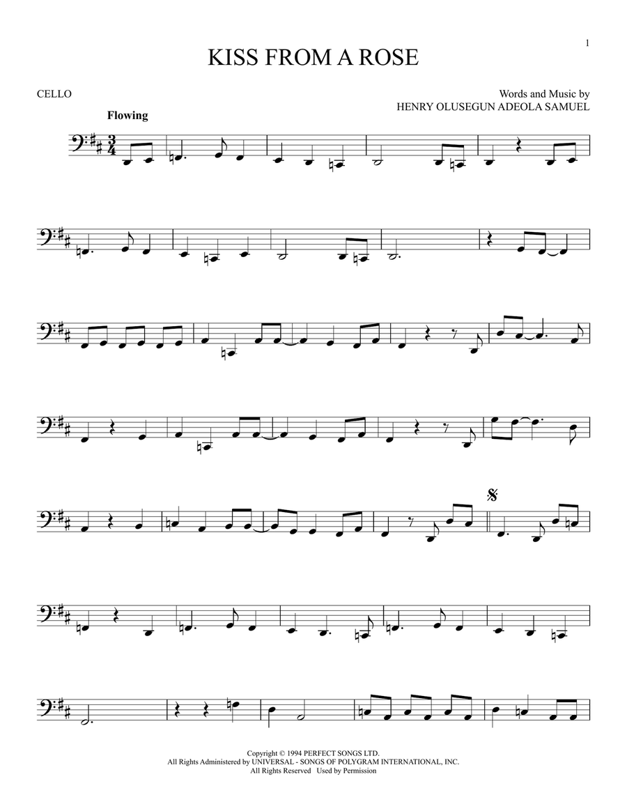 Kiss From A Rose Kiss From A Rose Cello Solo scores gallery preview page 1