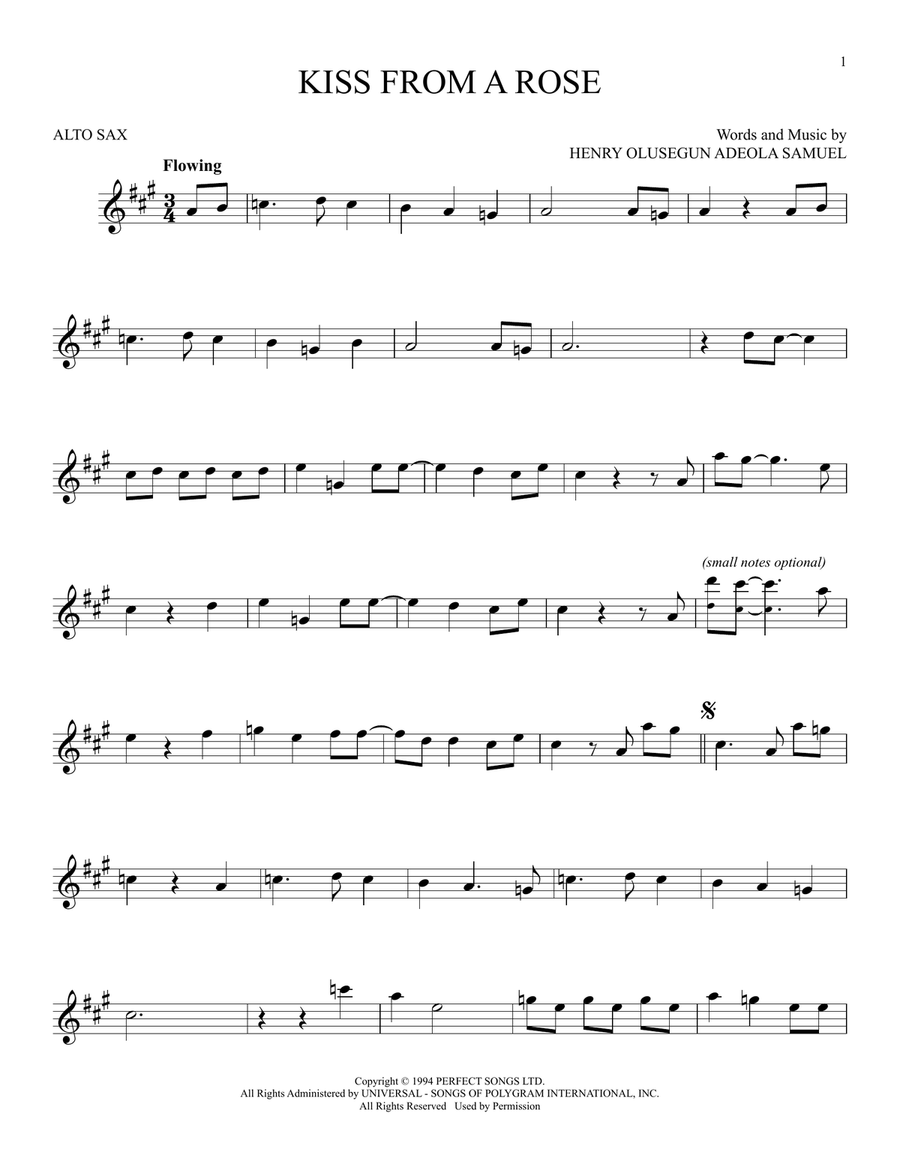 Kiss From A Rose Kiss From A Rose Alto Saxophone scores gallery preview page 1