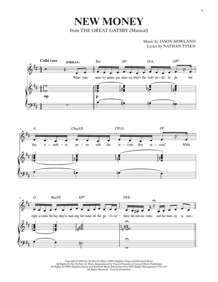 New Money (from The Great Gatsby) Voice scores gallery preview page 1