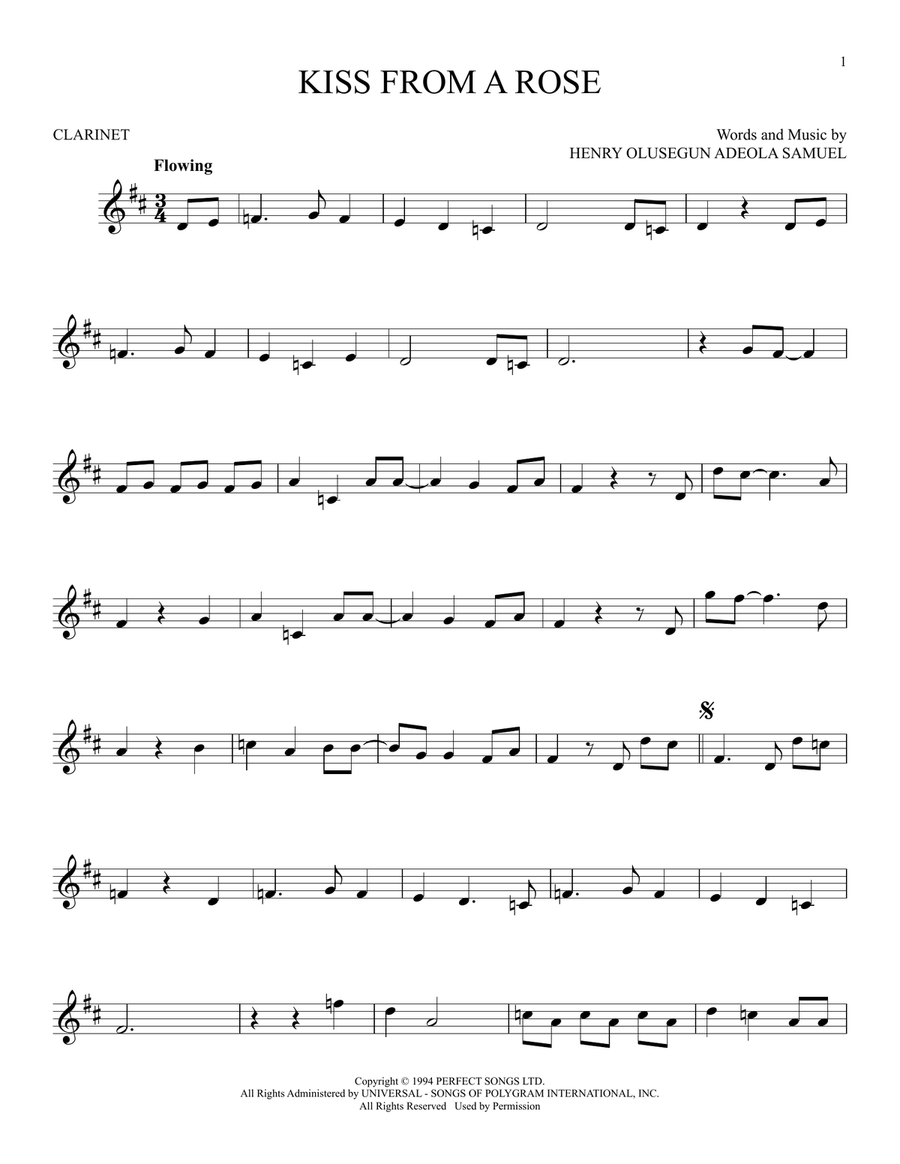Kiss From A Rose Kiss From A Rose Clarinet Solo scores gallery preview page 1