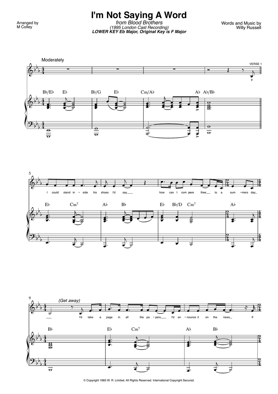 I'm Not Saying A Word Piano, Vocal scores gallery preview page 1