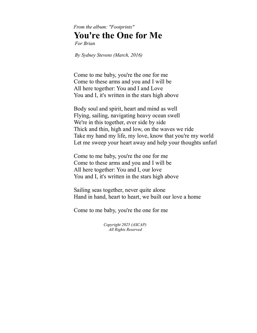 You're the One for Me Piano, Vocal scores gallery preview page 1