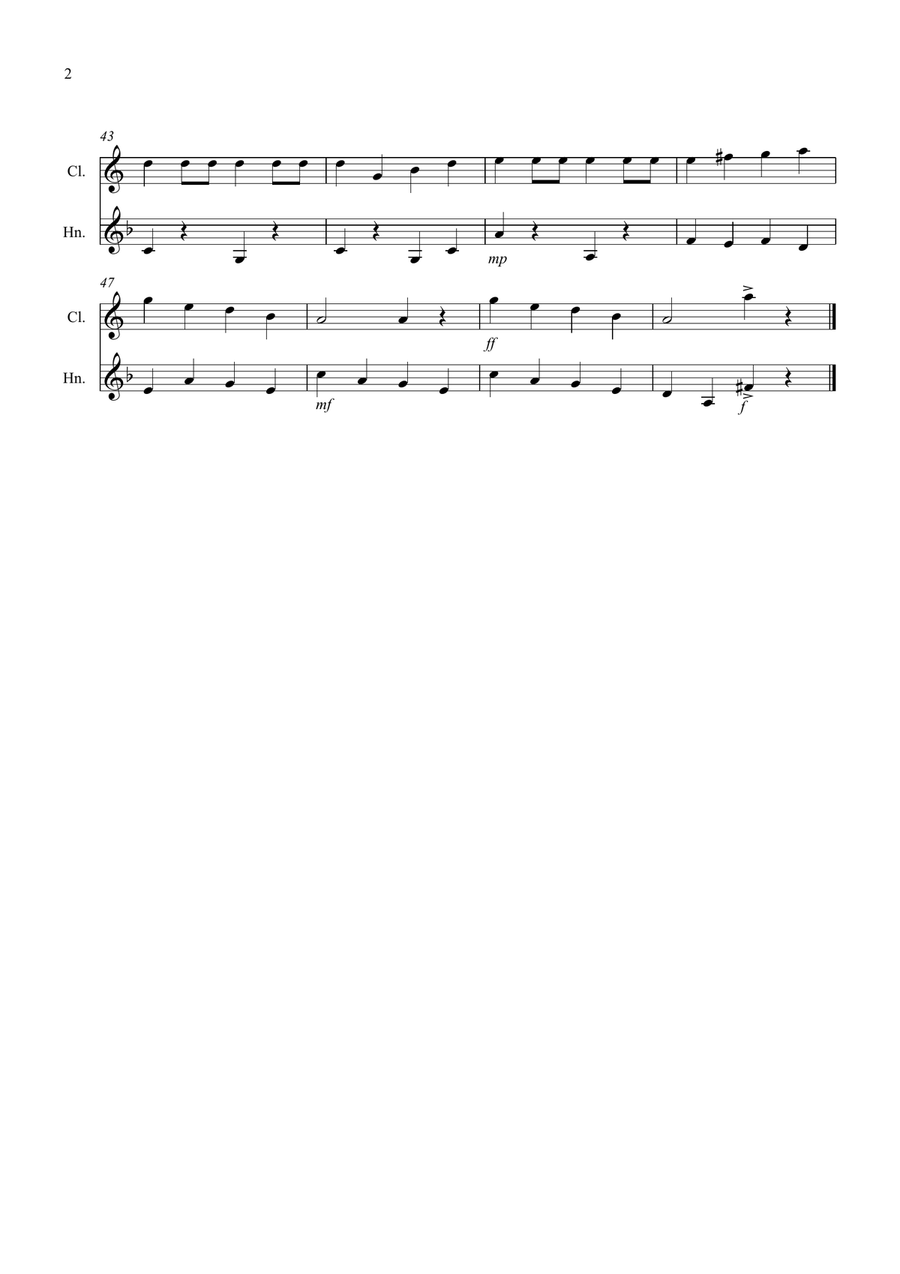 Drunken Sailor for Clarinet and Horn Duet Woodwind Duet scores gallery preview page 2