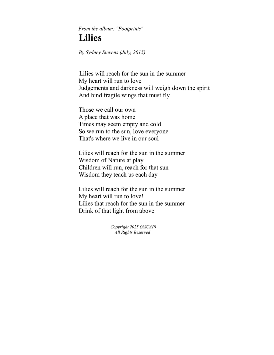 Lilies Piano, Vocal scores gallery preview page 1
