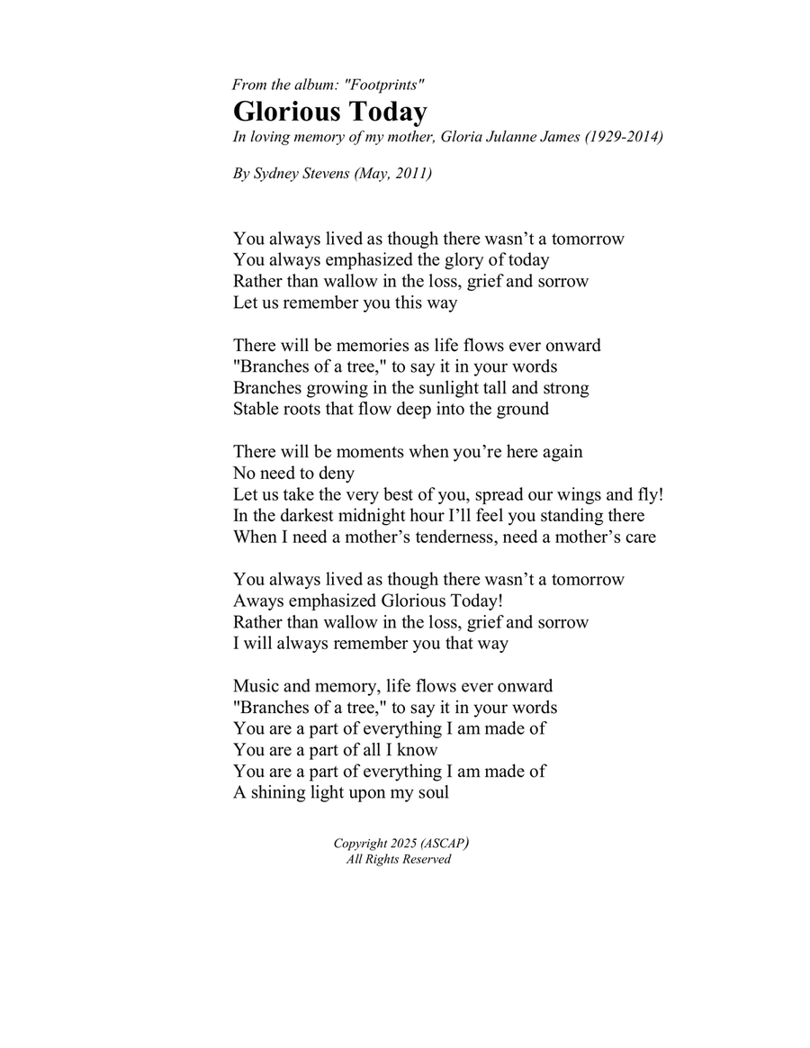 Glorious Today Piano, Vocal scores gallery preview page 1