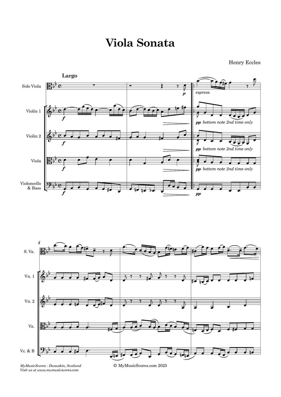 Eccles Sonata in G minor for Viola and String Orchestra String Orchestra scores gallery preview page 2