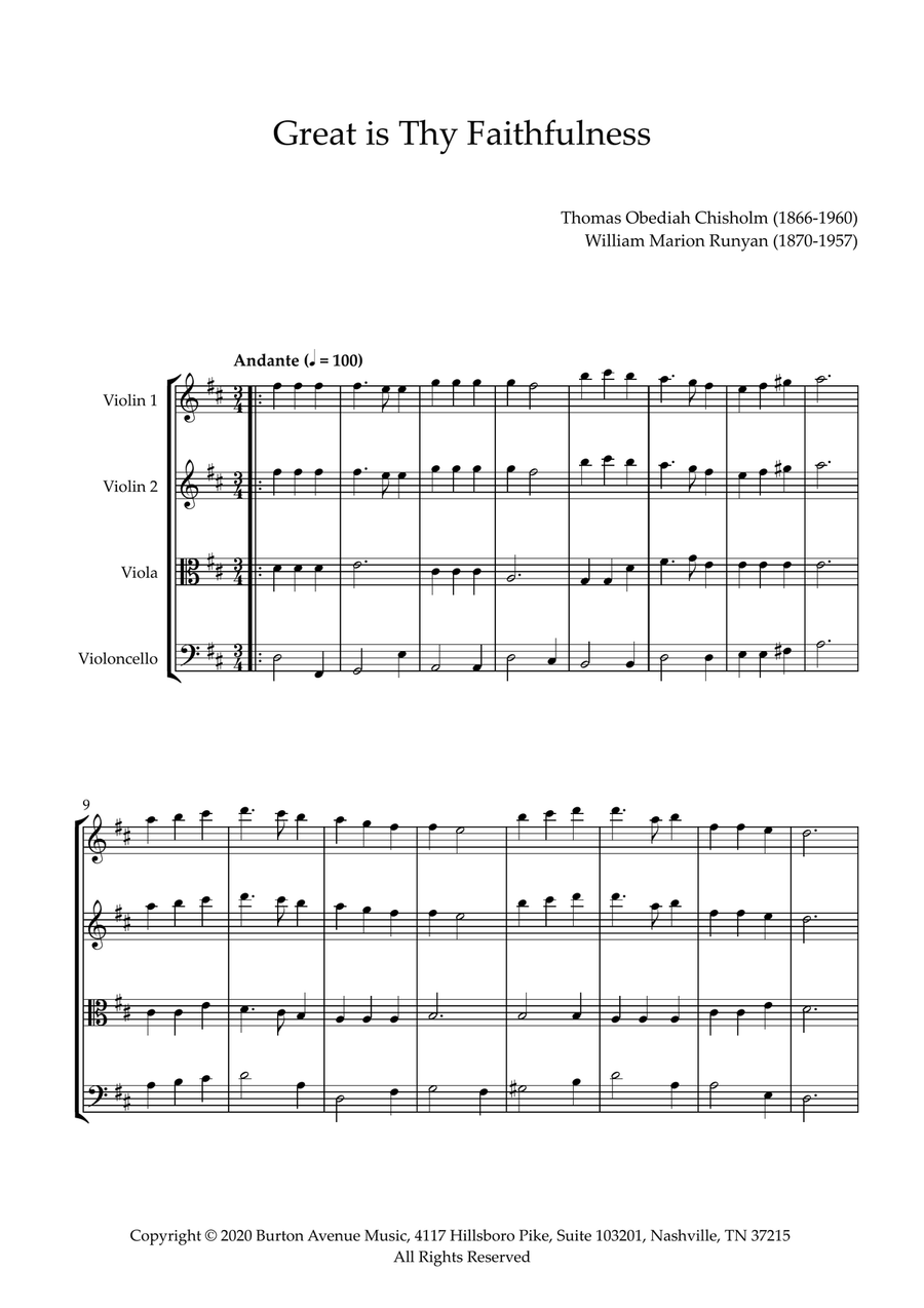 Great Is Thy Faithfulness String Quartet scores gallery preview page 1