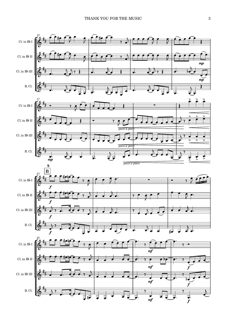 Thank You For The Music Thank You For The Music Clarinet Quartet scores gallery preview page 3