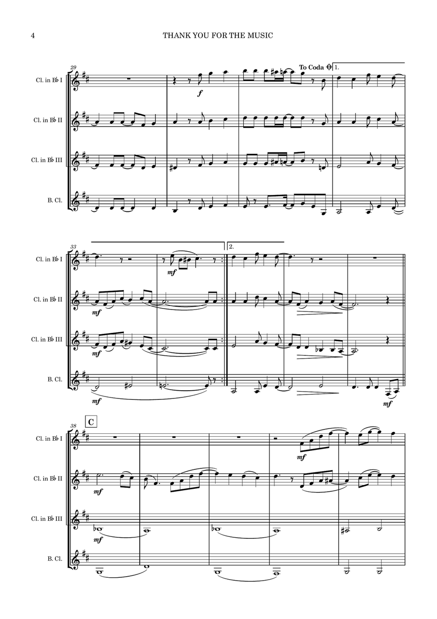 Thank You For The Music Thank You For The Music Clarinet Quartet scores gallery preview page 4