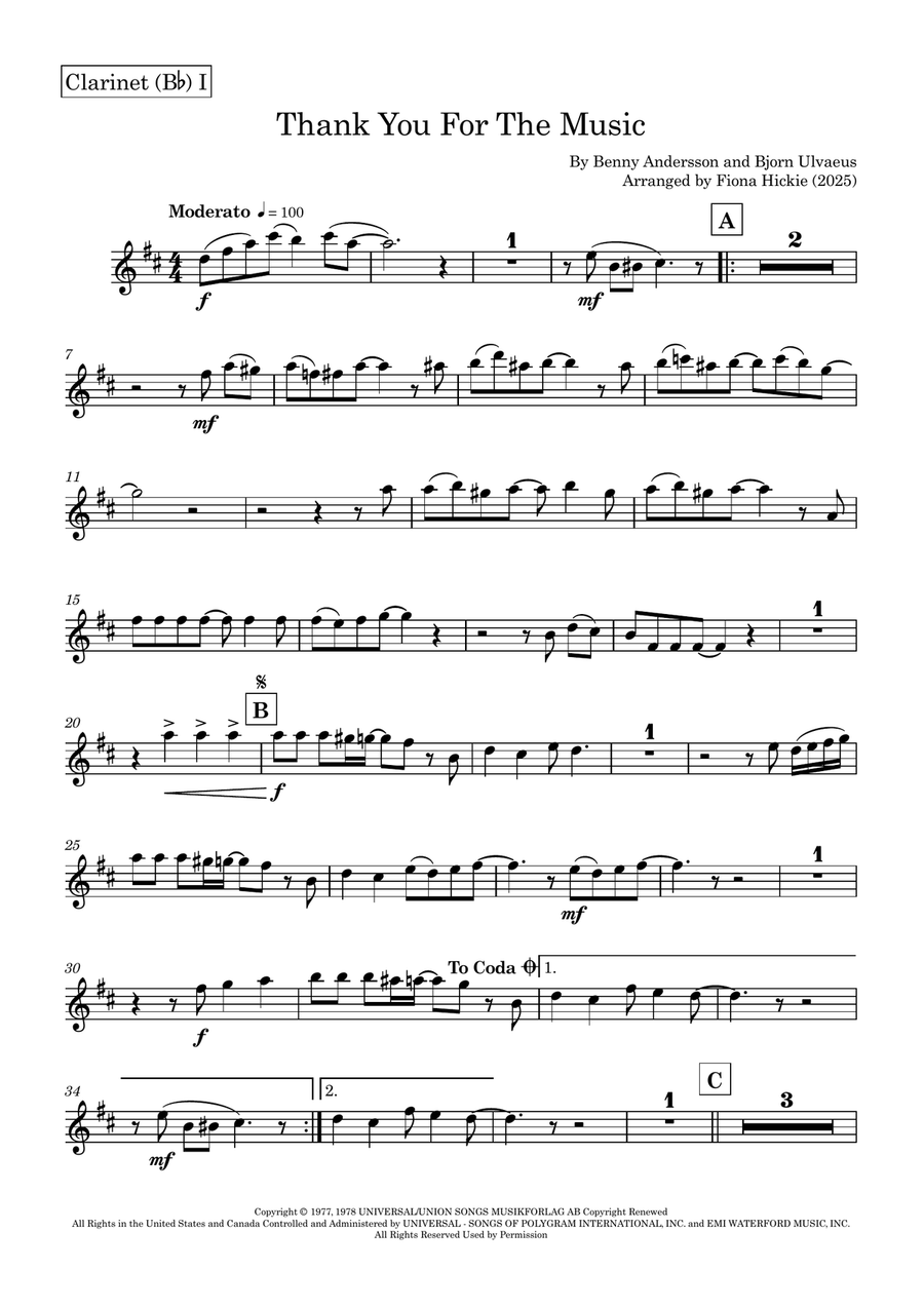 Thank You For The Music Thank You For The Music Clarinet Quartet scores gallery preview page 6