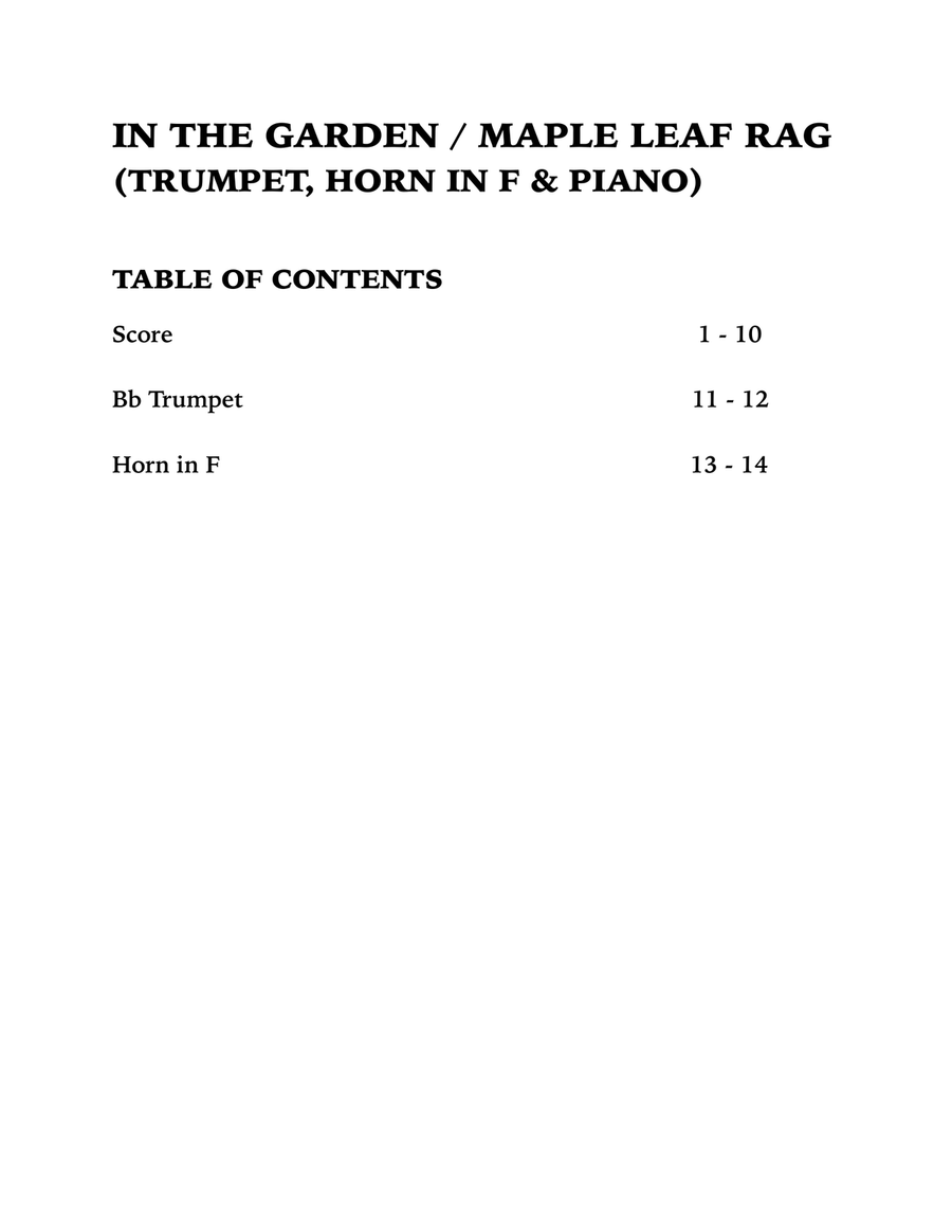 In the Garden / Maple Leaf Rag (Trio for Trumpet, Horn in F and Piano) Brass Trio scores gallery preview page 4