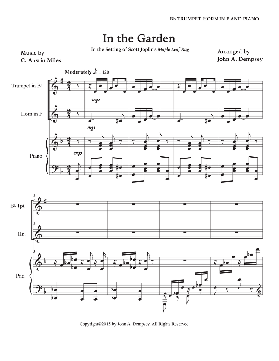 In the Garden / Maple Leaf Rag (Trio for Trumpet, Horn in F and Piano) Brass Trio scores gallery preview page 5
