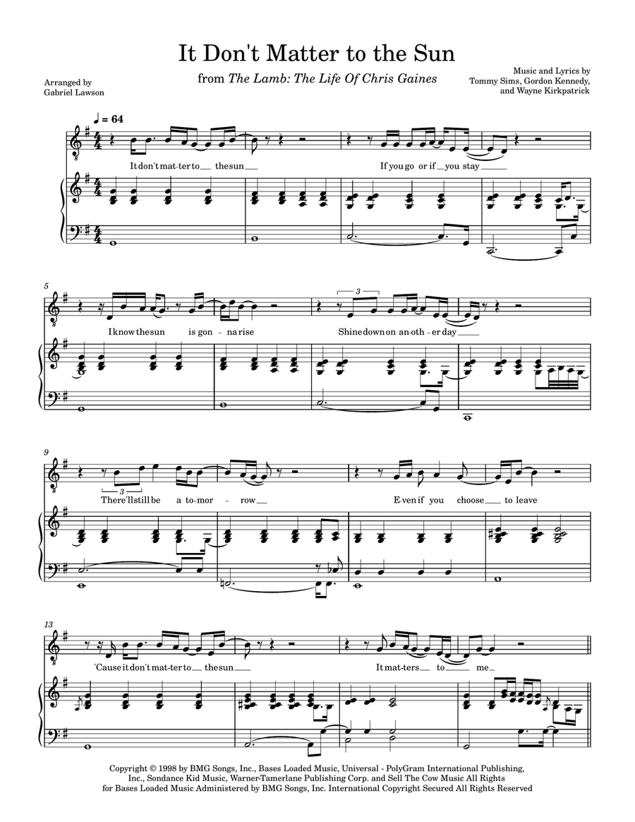 It Don't Matter To The Sun Piano, Vocal scores gallery preview page 1