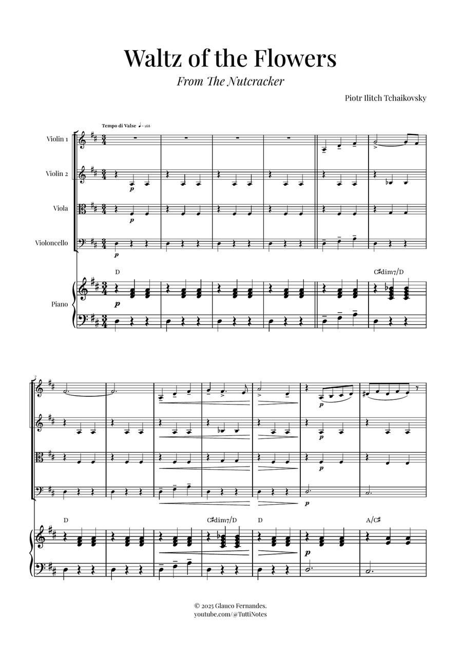 Waltz of the Flowers by Tchaikovsky | ENCHANTING Sheet Music String Quartet scores gallery preview page 1