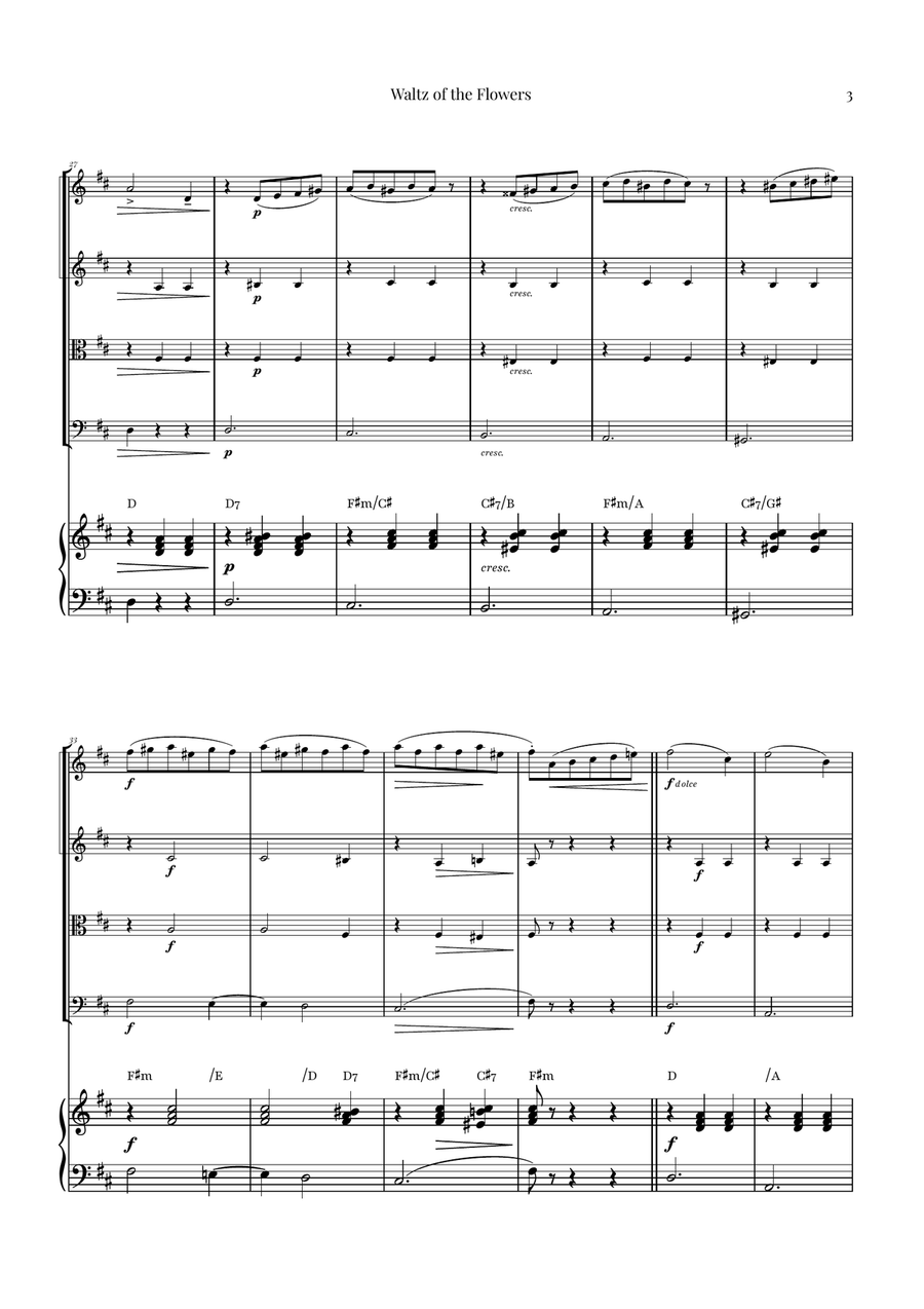 Waltz of the Flowers by Tchaikovsky | ENCHANTING Sheet Music String Quartet scores gallery preview page 3