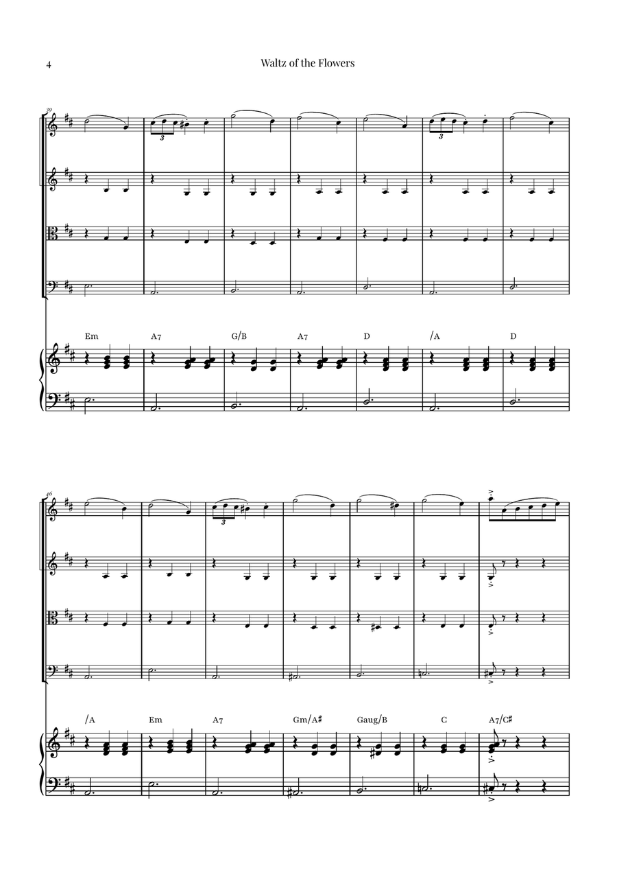 Waltz of the Flowers by Tchaikovsky | ENCHANTING Sheet Music String Quartet scores gallery preview page 4
