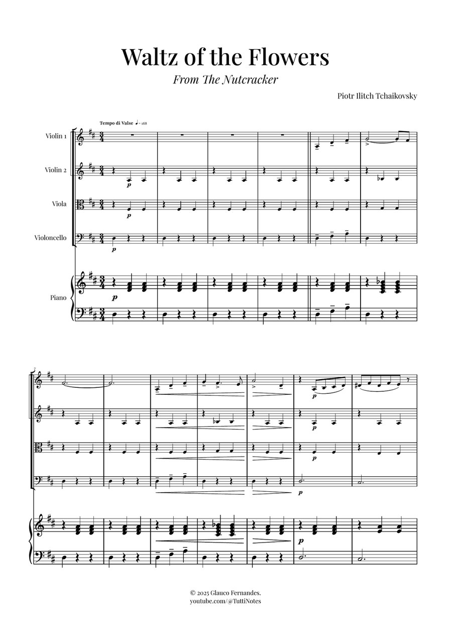 Waltz of the Flowers by Tchaikovsky | ENCHANTING Sheet Music Piano Quintet scores gallery preview page 1