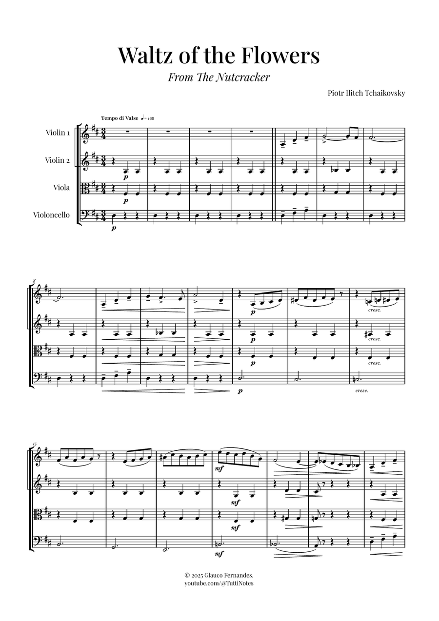 Waltz of the Flowers by Tchaikovsky | ENCHANTING Sheet Music String Quartet scores gallery preview page 1
