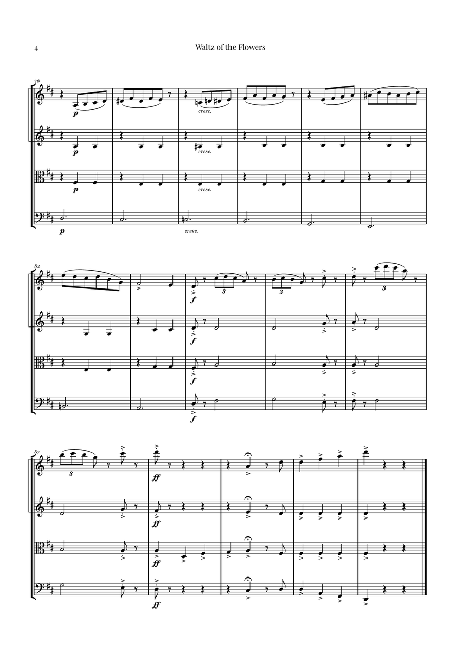 Waltz of the Flowers by Tchaikovsky | ENCHANTING Sheet Music String Quartet scores gallery preview page 4