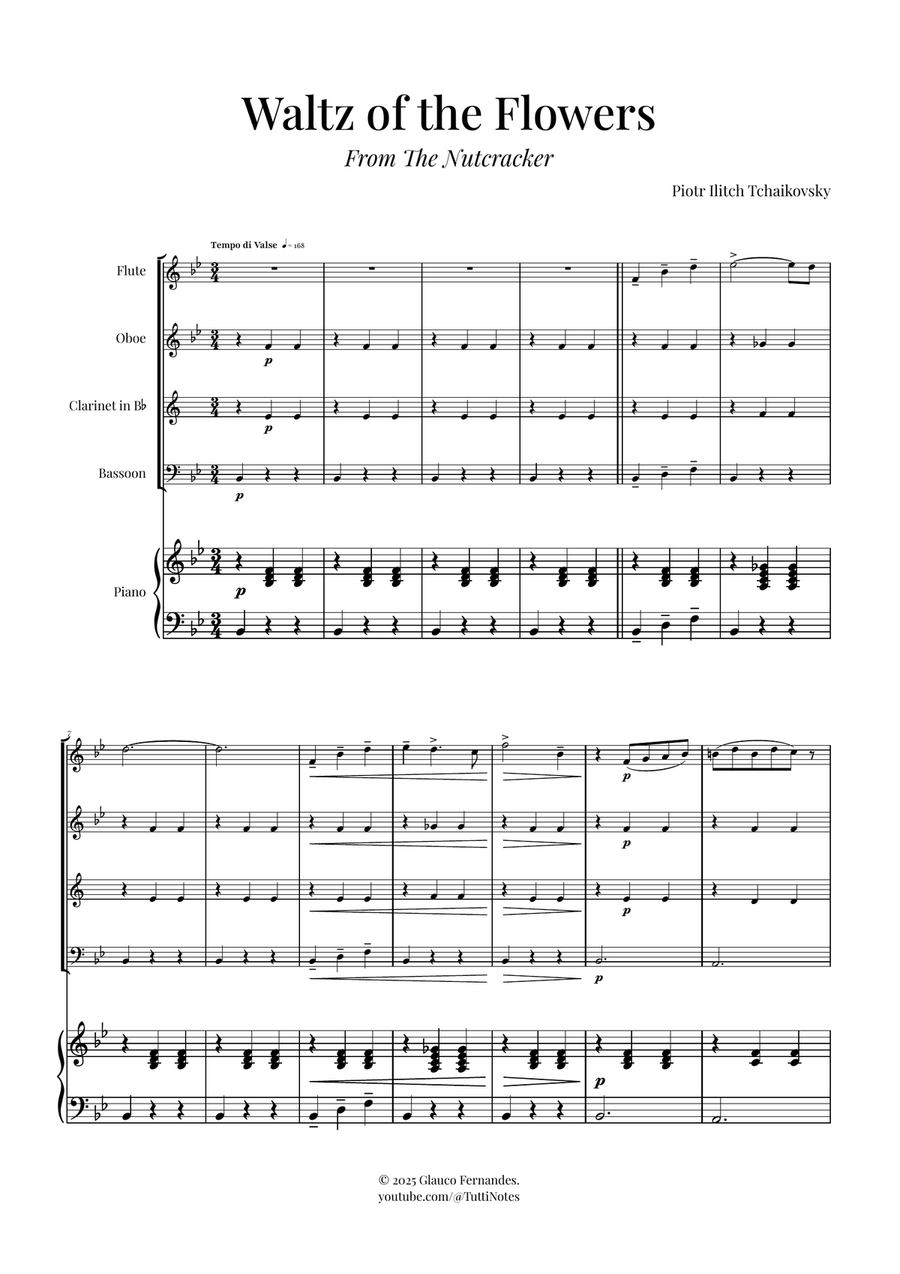 Waltz of the Flowers by Tchaikovsky | ENCHANTING Sheet Music Woodwind Quartet scores gallery preview page 1