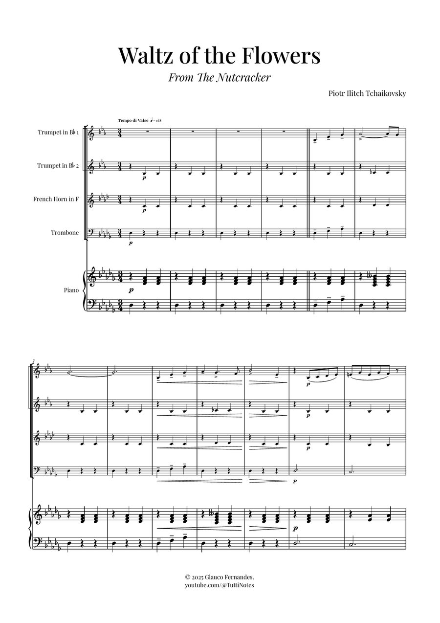 Waltz of the Flowers by Tchaikovsky | ENCHANTING Sheet Music Brass Quartet scores gallery preview page 1