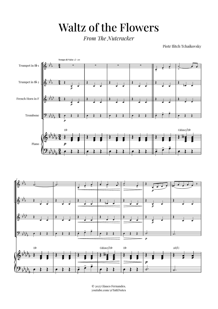 Waltz of the Flowers by Tchaikovsky | ENCHANTING Sheet Music Brass Quartet scores gallery preview page 1