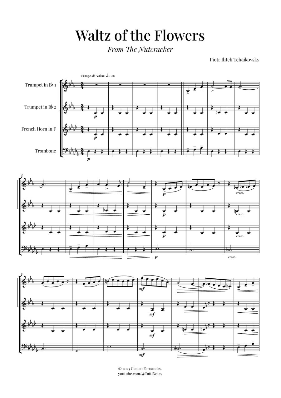 Waltz of the Flowers by Tchaikovsky | ENCHANTING Sheet Music Woodwind Quartet scores gallery preview page 1