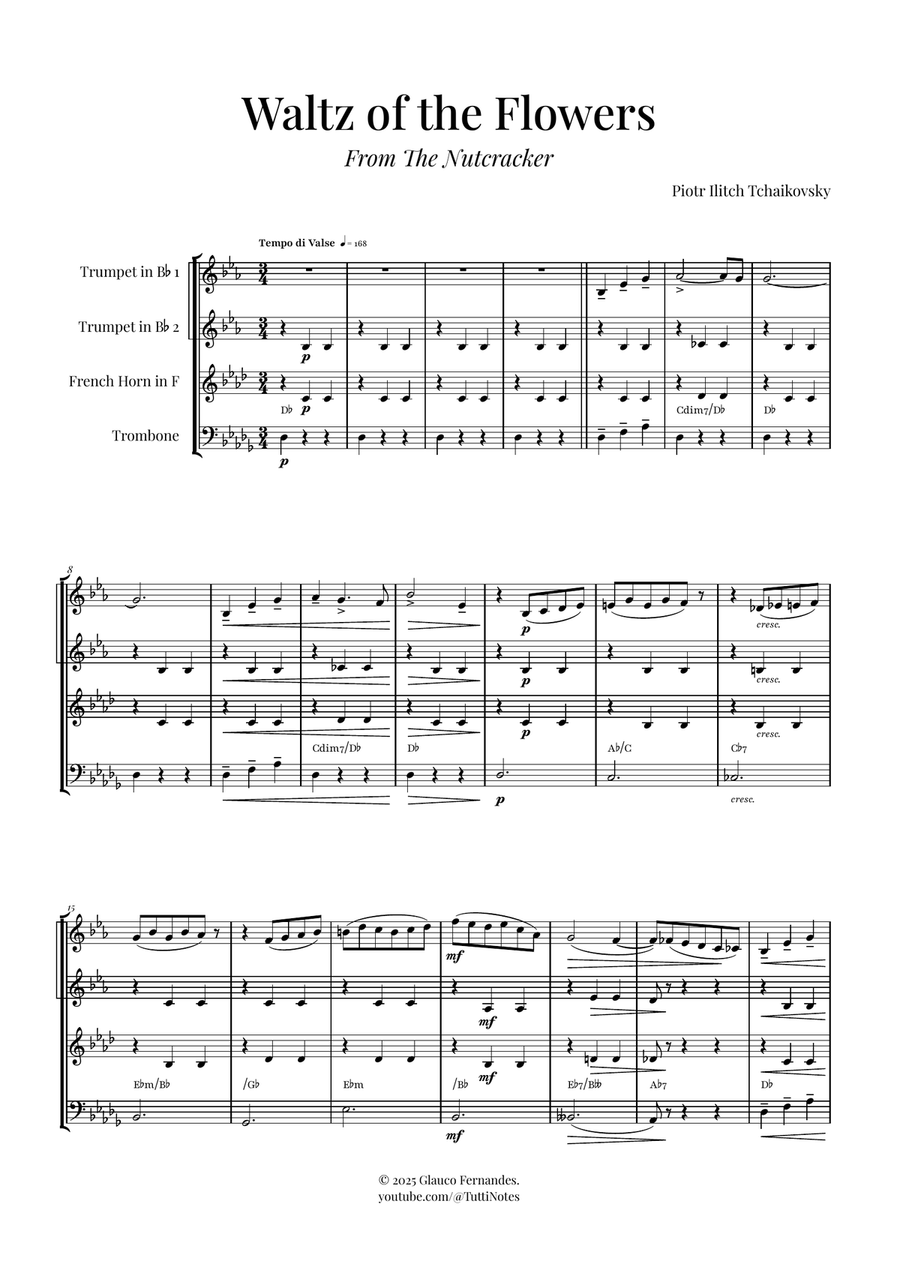 Waltz of the Flowers by Tchaikovsky | ENCHANTING Sheet Music Woodwind Quartet scores gallery preview page 1