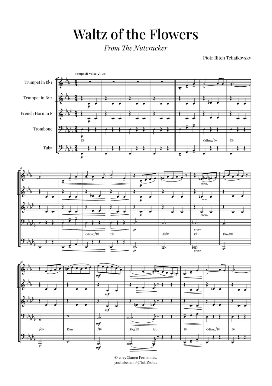 Waltz of the Flowers by Tchaikovsky | ENCHANTING Sheet Music Brass Quintet scores gallery preview page 1