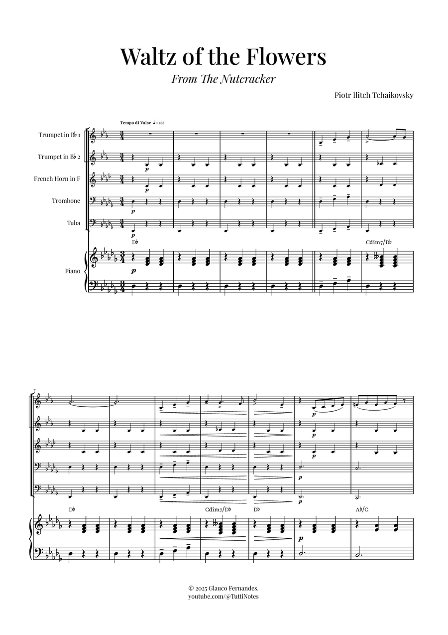 Waltz of the Flowers by Tchaikovsky | ENCHANTING Sheet Music Brass Quintet scores gallery preview page 1