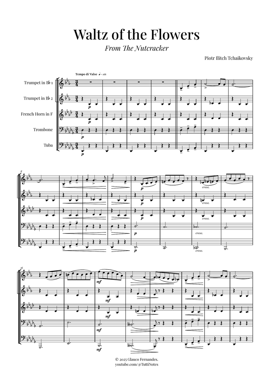 Waltz of the Flowers by Tchaikovsky | ENCHANTING Sheet Music Brass Quintet scores gallery preview page 1