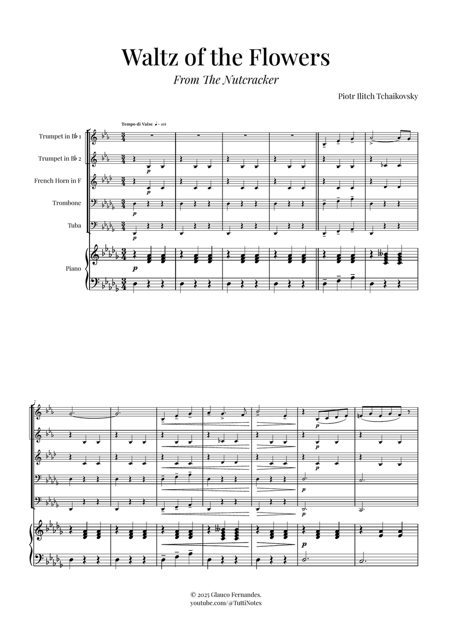 Waltz of the Flowers by Tchaikovsky | ENCHANTING Sheet Music Brass Quintet scores gallery preview page 1