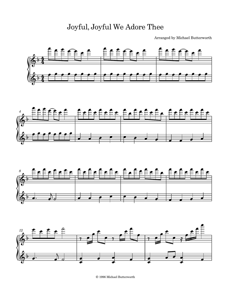Joyful, Joyful We Adore Thee (Ode to Joy) Piano Solo scores gallery preview page 1
