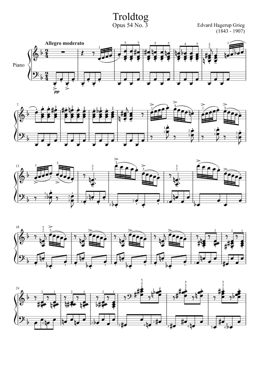 Troldtog Op.54 No.3 - Edvard Grieg Piano Solo scores gallery preview page 1