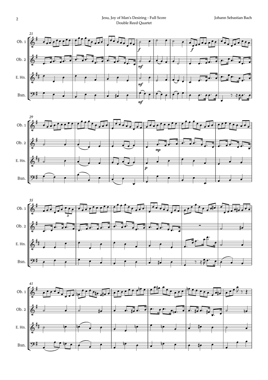 Jesu, Joy of Man's Desiring by Bach for Double Reed Quartet Woodwind Quartet scores gallery preview page 2