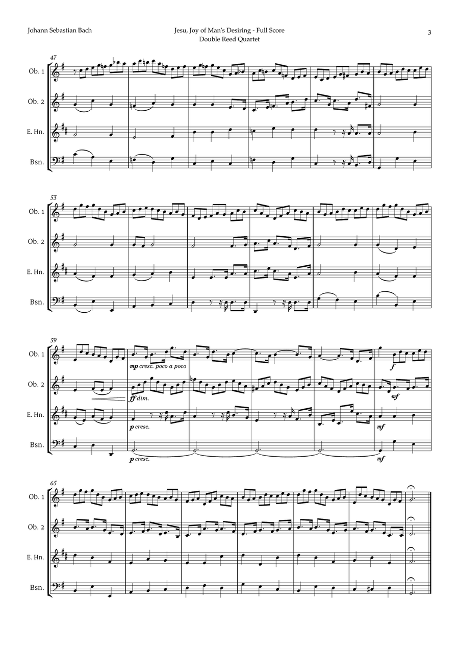 Jesu, Joy of Man's Desiring by Bach for Double Reed Quartet Woodwind Quartet scores gallery preview page 3