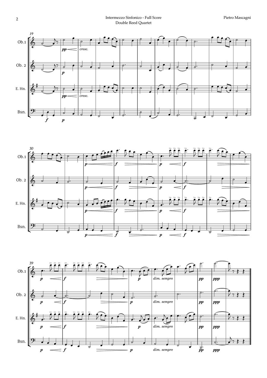Intermezzo Sinfonico by Pietro Mascagni for Double Reed Quartet Woodwind Quartet scores gallery preview page 2