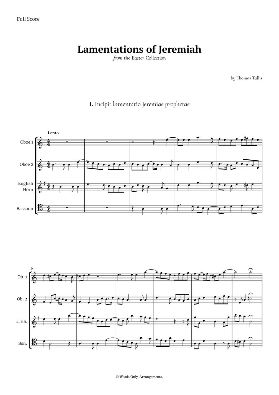 Lamentations of Jeremiah by Thomas Tallis for Double Reed Quartet Woodwind Quartet scores gallery preview page 1