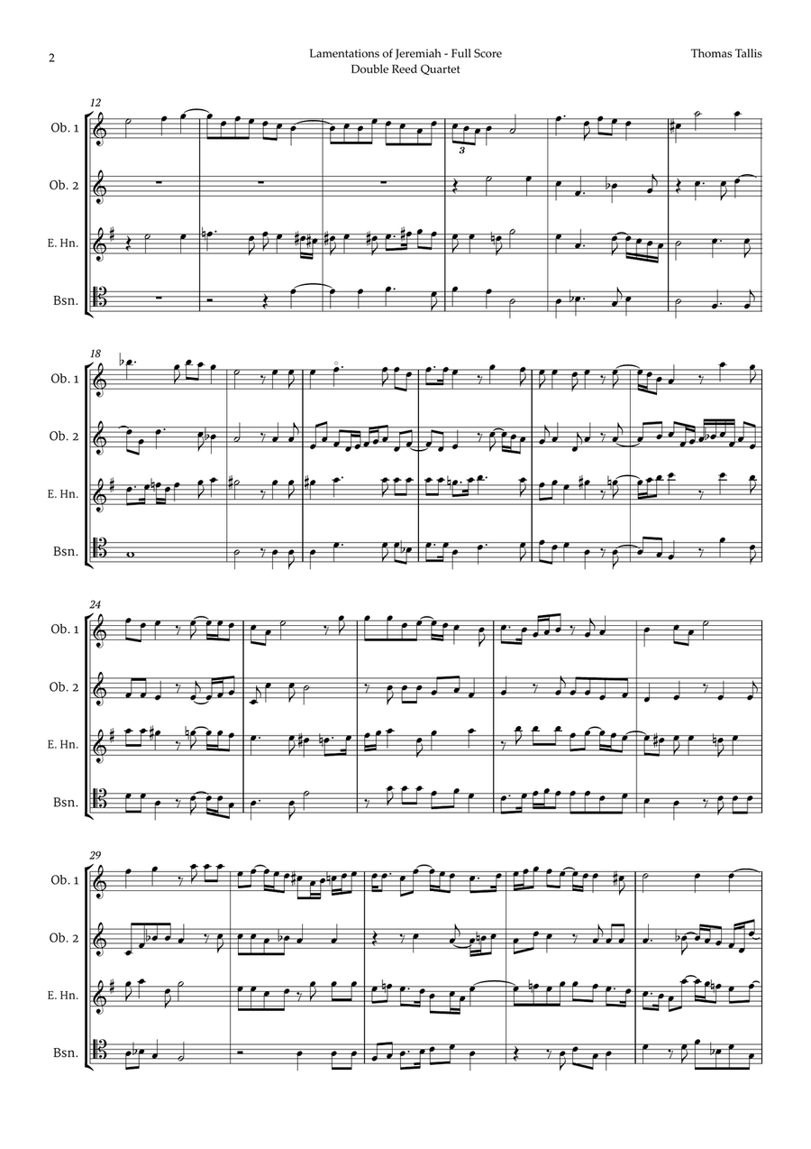 Lamentations of Jeremiah by Thomas Tallis for Double Reed Quartet Woodwind Quartet scores gallery preview page 2