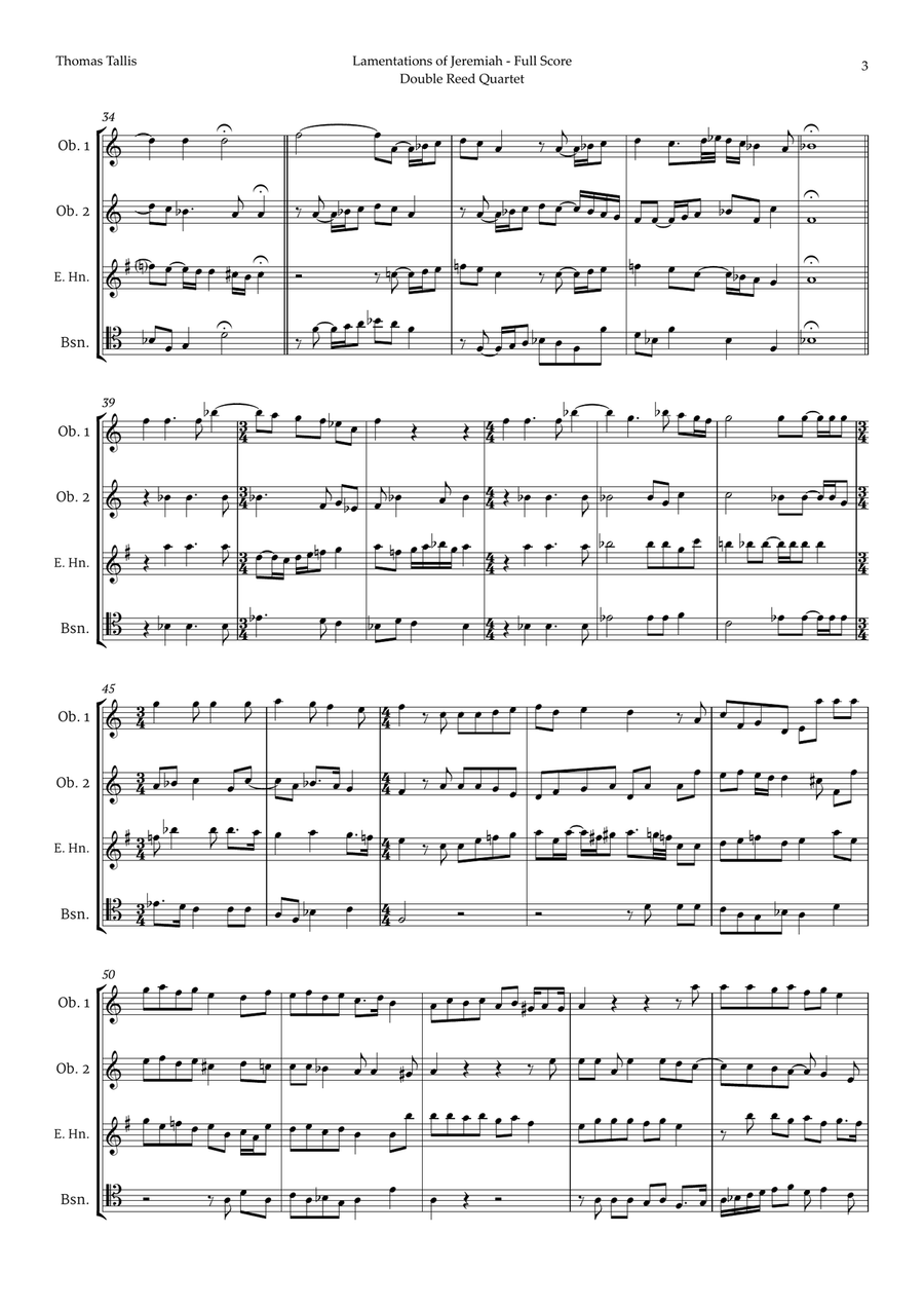 Lamentations of Jeremiah by Thomas Tallis for Double Reed Quartet Woodwind Quartet scores gallery preview page 3