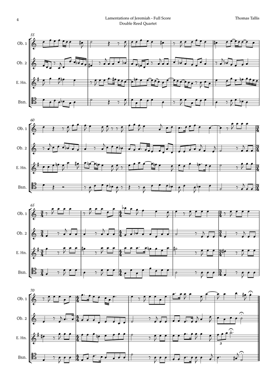 Lamentations of Jeremiah by Thomas Tallis for Double Reed Quartet Woodwind Quartet scores gallery preview page 4