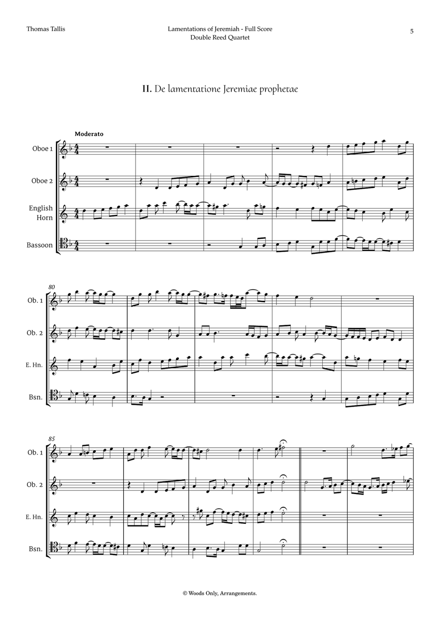 Lamentations of Jeremiah by Thomas Tallis for Double Reed Quartet Woodwind Quartet scores gallery preview page 5