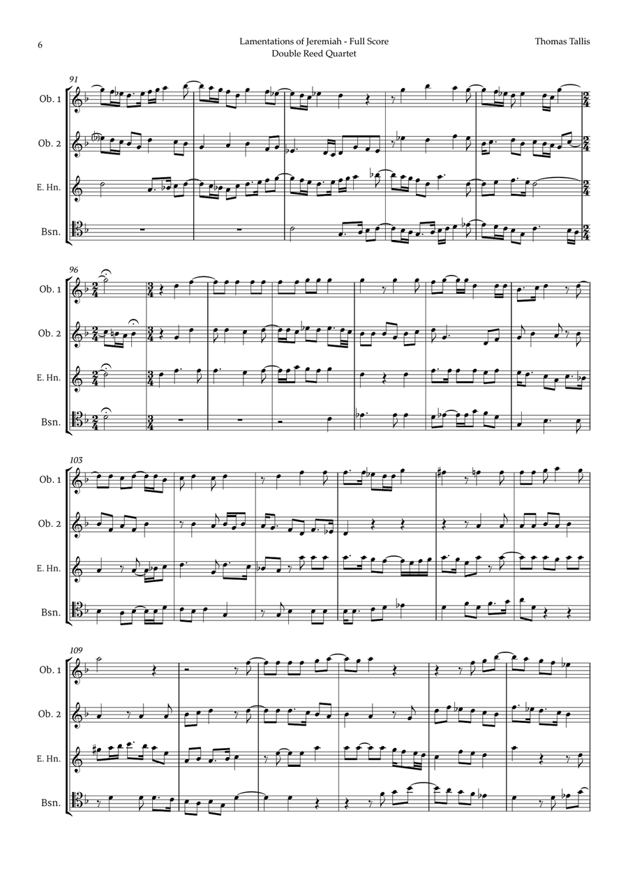 Lamentations of Jeremiah by Thomas Tallis for Double Reed Quartet Woodwind Quartet scores gallery preview page 6